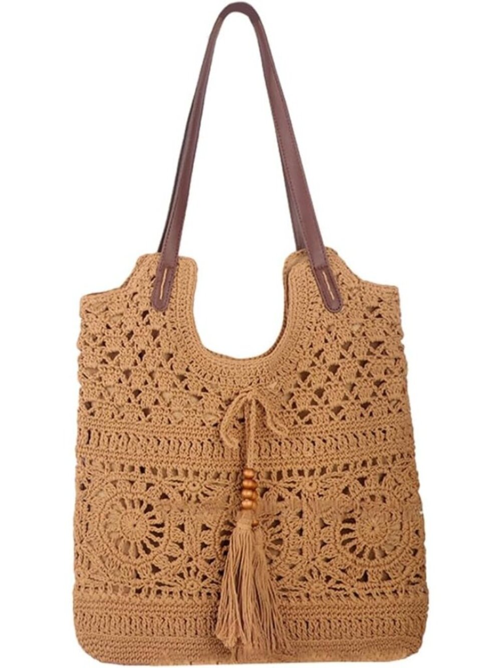 Boho Crochet Summer Handbag Handmade Cotton Rope Knit Shoulder Bags for Women Bo